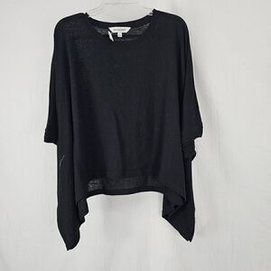 Davi & Dani SOLID ROUND NECK MIDI SLEEVE LOOSE FIT TOP In Black Size Small